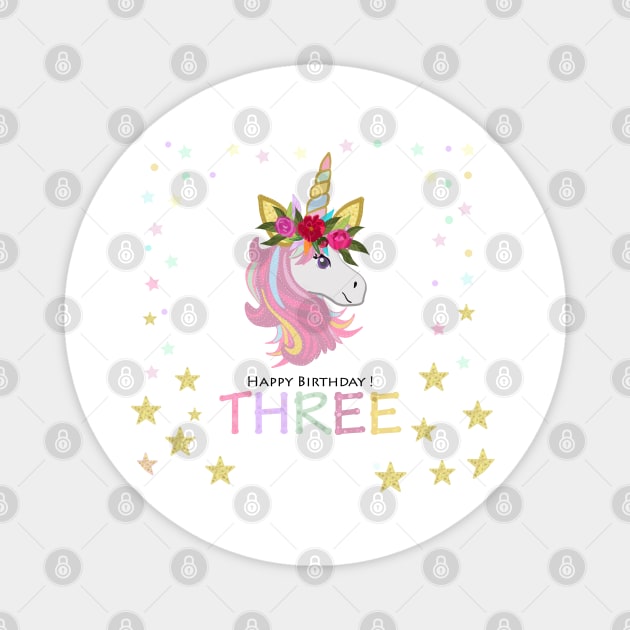 Third birthday greeting. Three. Magical Unicorn Birthday invitation. Party invitation greeting Magnet by GULSENGUNEL
